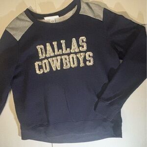 Size M Ladies NFL Dallas Cowboys with Sequin Letters Navy Crewneck Sweatshirt